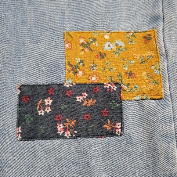 Cider Patchwork Distressed Boyfriend Denim Jeans Size L 15/29 Blue Boho - Picture 9 of 16